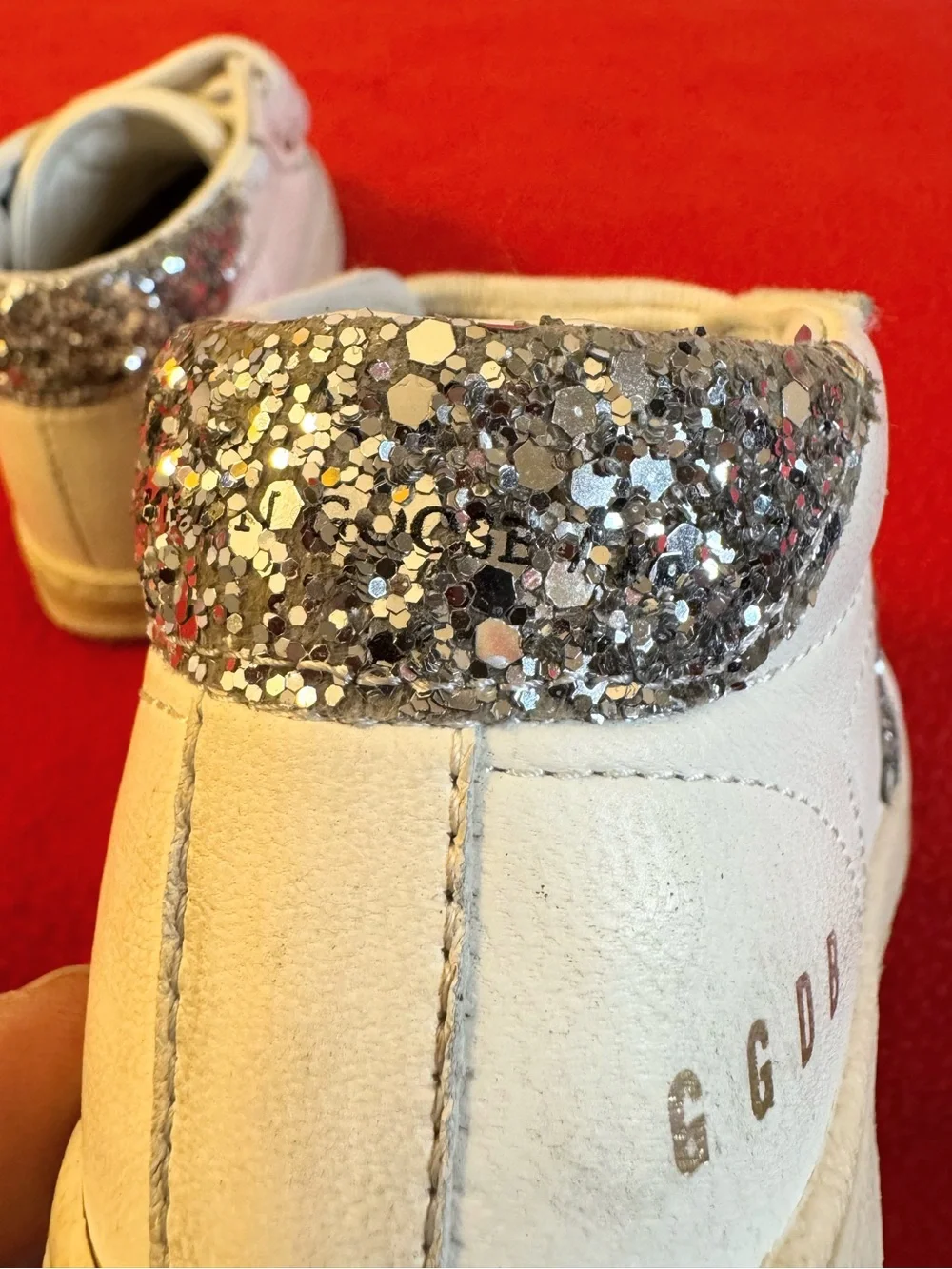 Golden Goose Girls June Sneakers Glitter Star Nappa Leather Size 25 Baby/Toddler